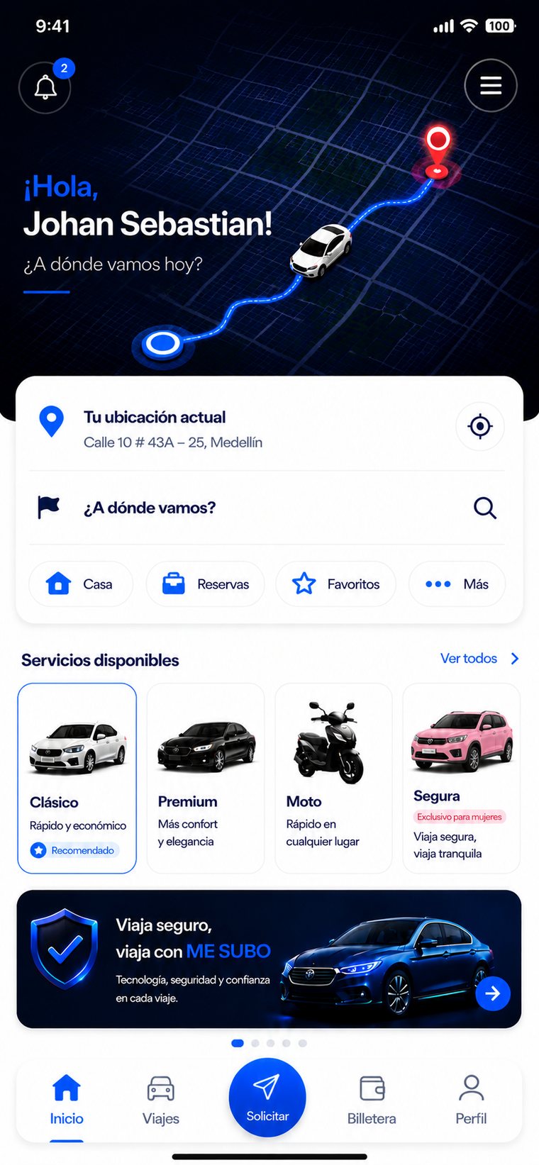 Pantalla de inicio de la app Me Subo
